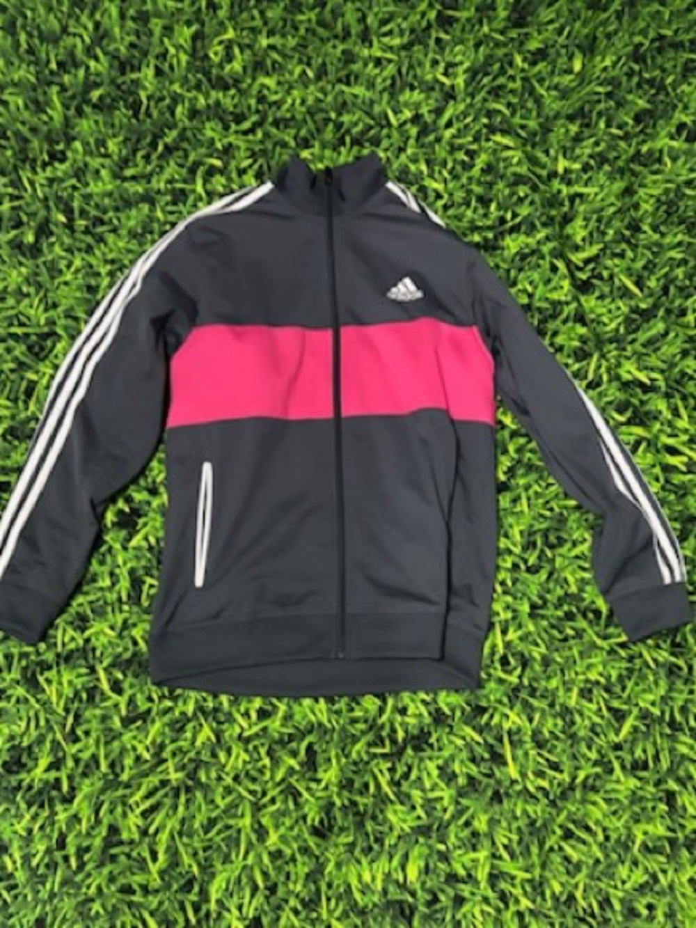 adidas  Black Jacket with Pink Chest Stripe